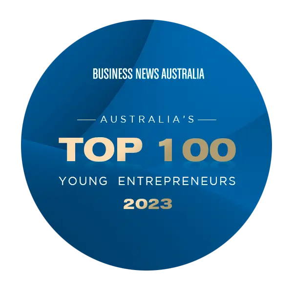 Top 100 Young Entrepreneurs badge, 2023